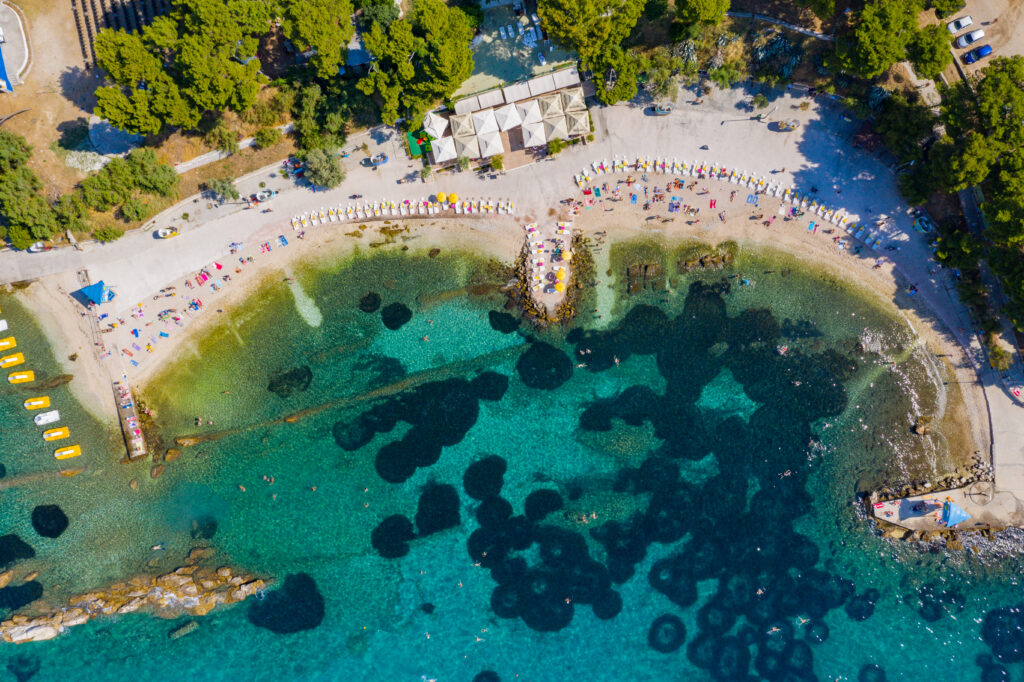 Aerial view of Ovcice beach in Split, Croatia